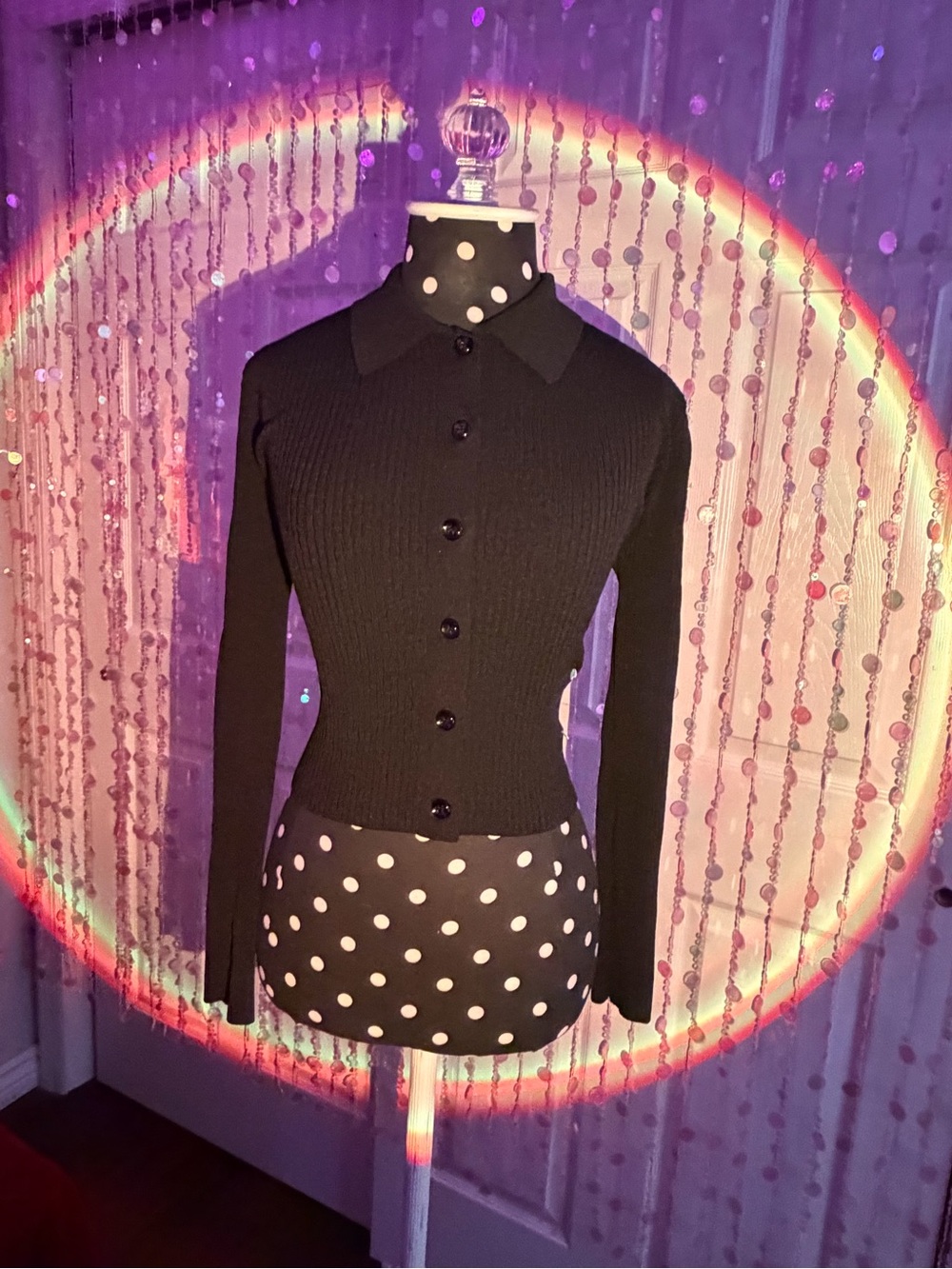 Black Ribbed Button-Down Shirt